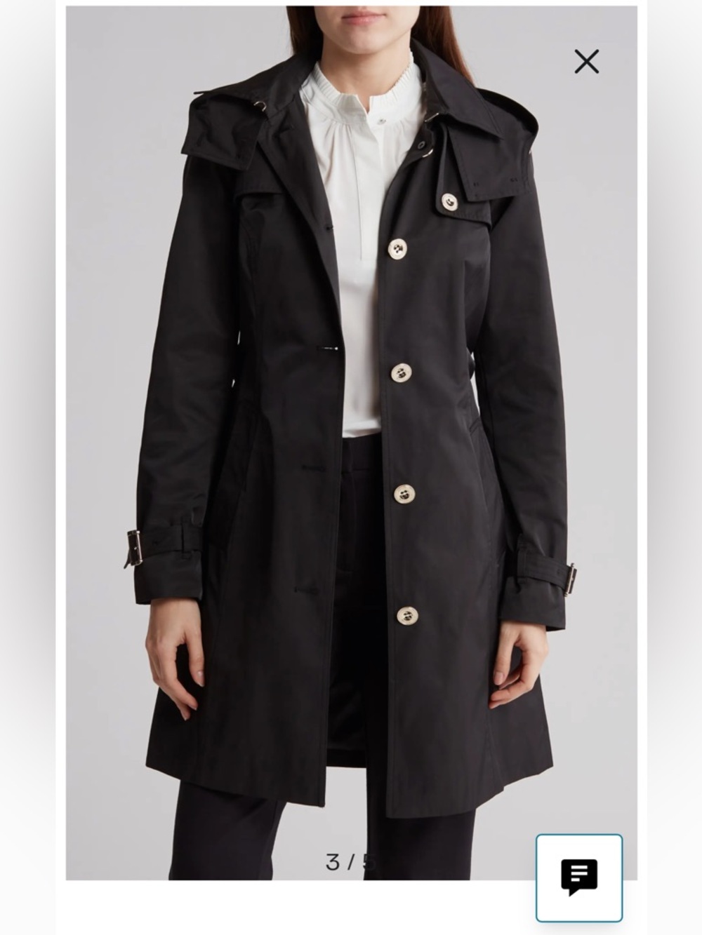 Michael Kors Black Trench Coat with Button Front